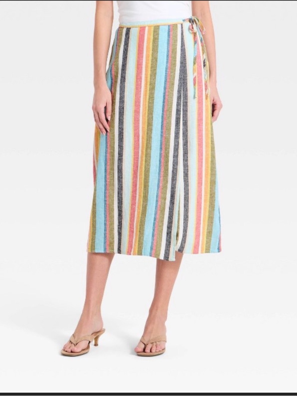 Women's Linen Midi Wrap Skirt - A New Day™ Cream Striped